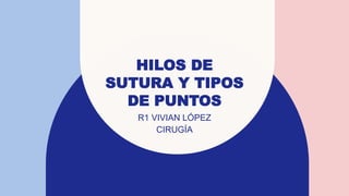 HILOS DE
SUTURA Y TIPOS
DE PUNTOS
R1 VIVIAN LÓPEZ
CIRUGÍA
 