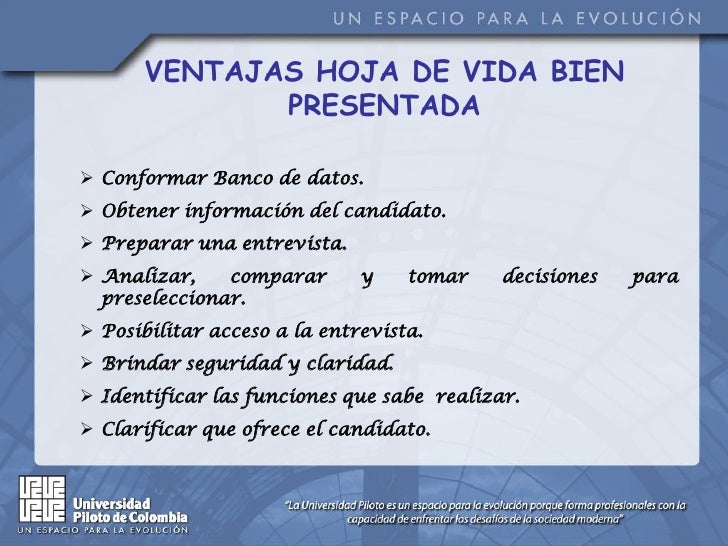 Presentación hoja de vida