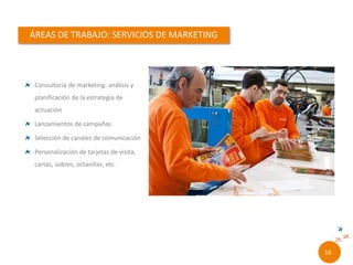 Consultoría de marketing: análisis y
planificación de la estrategia de actuación
Lanzamientos de campañas
Selección de canales de comunicación
Personalización de tarjetas de visita, cartas,
sobres, octavillas, etc.
14//
 