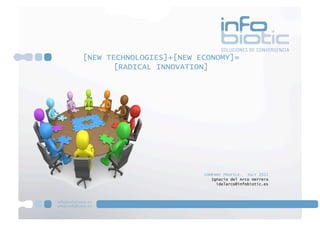 [NEW TECHNOLOGIES]+[NEW ECONOMY]=
      [RADICAL INNOVATION]




                         COMPANY PROFILE. JULY 2011
                            Ignacio del Arco Herrera
                              idelarco@infobiotic.es
 