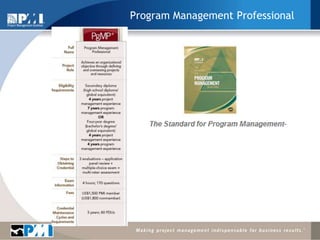 12 estándares globales (incluyendo Administración de Programas y Portafolios)