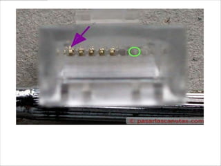 aquí he apretado 5 cuchillas para ver cómo conectarán con los
cables al crimpar. Contacto nº8 señalado por flecha morada, y
carril nº2 con un círculo verde. Este conector ya no lo usaré.
 