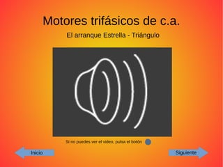 Motores trifásicos de c.a.
Inicio Siguiente
El arranque Estrella - Triángulo
Si no puedes ver el video, pulsa el botón
 
