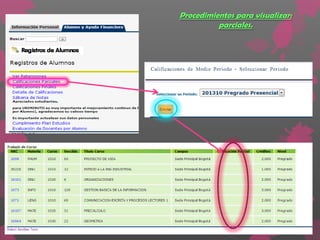 Procedimientos para visualizar:
          parciales.
 