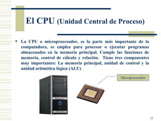 El CPU  (Unidad Central de Proceso) ,[object Object],Microprocesador 