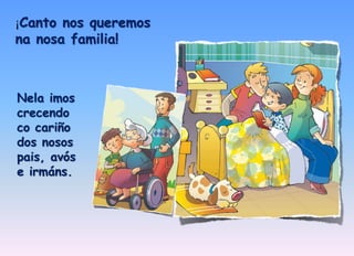 ¡Canto nos queremos 
na nosa familia! 
Nela imos 
crecendo 
co cariño 
dos nosos 
pais, avós 
e irmáns. 
 