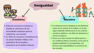 Desigualdad
Económica Educativa
La infraestructura desigual en las distintas
zonas de los países de la región, en el que
s...