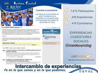 7.915 Participantes

    245 Experiencias

    418 Comentarios


  EXPERIENCIAS
  COGESTORES
    SOCIALES




http://accionsocial.uservoice.com
 