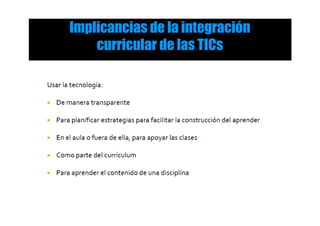 Implicancias de la integración
curricular de las TICs