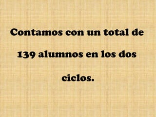 Contamos con un total de   139   alumnos en los dos  ciclos. 