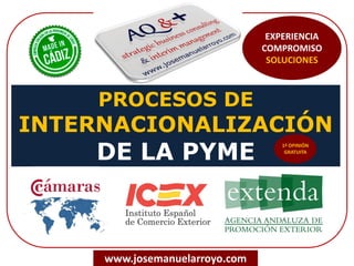 PROCESOS DE
INTERNACIONALIZACIÓN
DE LA PYME
www.josemanuelarroyo.com
EXPERIENCIA
COMPROMISO
SOLUCIONES
 
