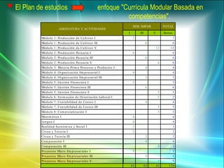 enfoque "Currícula Modular Basada en competencias".   El Plan de estudios 