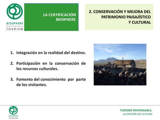 PROCESODiagnóstico de Sostenibilidad InicialImplantación de requisitosCon la certificación el Sistema de Turismo Responsable busca conseguir un destino,  producto o empresa turística sostenible y diferenciada que suponga una garantía de valor añadido al visitante.AUDITORIA DE CERTIFICACIÓNCONFORMENO CONFORMECORRECCIÓN DESVIACIONESPor parte del ITRINFORMECONFORMIDADPor parte de equipo de apoyo con la colaboración del interesadoAUDITORIA DE SEGUIMIENTO ANUALTURISMO RESPONSABLE:LA OPCIÓN DE FUTURO