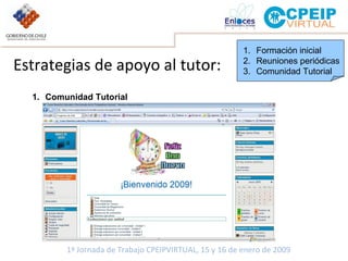 Comunidad Tutorial Estrategias de apoyo al tutor: Formación inicial Reuniones periódicas Comunidad Tutorial 