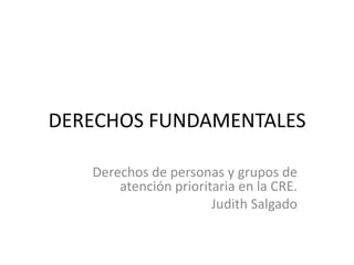 DERECHOS FUNDAMENTALES
Derechos de personas y grupos de
atención prioritaria en la CRE.
Judith Salgado
 