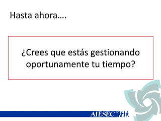 ¿Crees que estás gestionando
oportunamente tu tiempo?
Hasta ahora….
 