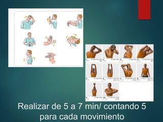 Realizar de 5 a 7 min/ contando 5
para cada movimiento
 