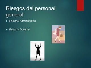 Riesgos del personal
general
 Personal Administrativo
 Personal Docente
 