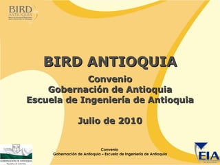 BIRD ANTIOQUIA Convenio Gobernación de Antioquia Escuela de Ingeniería de Antioquia Julio de 2010 Convenio  Gobernación de Antioquia – Escuela de Ingeniería de Antioquia 