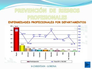 PREVENCIÓN  DE  RIESGOS  PROFESIONALESENFERMEDADES PROFECIONALES POR DEPARTAMENTOS8 CHRISTIAN - LORENA