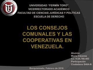 UNIVERSIDAD “FERMÍN TORO”
VICERRECTORADO ACADÉMICO
FACULTAD DE CIENCIAS JURÍDICAS Y POLÍTICAS
ESCUELA DE DERECHO
Barquisimeto, Febrero de 2016
Alumno:
Mario Cáceres
C.I. V-24.780.493
Participación
Ciudadana SAIA-N
 