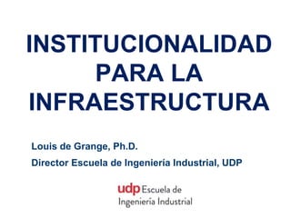 INSTITUCIONALIDAD
PARA LA
INFRAESTRUCTURA
Louis de Grange, Ph.D.
Director Escuela de Ingeniería Industrial, UDP
 