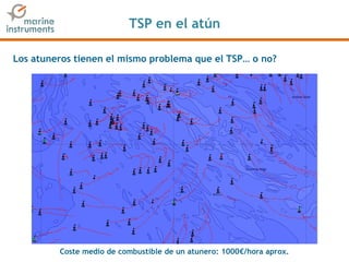 TSP en el atún
Los atuneros tienen el mismo problema que el TSP… o no?
Coste medio de combustible de un atunero: 1000€/hora aprox.
 