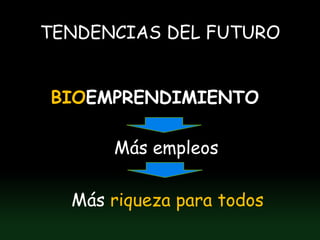 TENDENCIAS DEL FUTURO


BIOEMPRENDIMIENTO

      Más empleos

  Más riqueza para todos
 