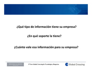 ¿Qué tipo de información tiene su empresa?

              ¿En qué soporte la tiene?


    ¿Cuánto vale esa información para su empresa?




LOGO ORADOR
 