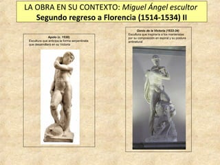 LA OBRA EN SU CONTEXTO: Miguel Ángel escultor
Segundo regreso a Florencia (1514-1534) II
Apolo (c. 1530)
Escultura que ant...