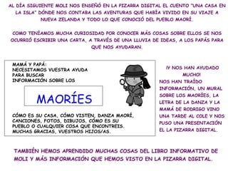 AL DÍA SIGUIENTE MOLI NOS ENSEÑÓ EN LA PIZARRA DIGITAL EL CUENTO “UNA CASA EN
  LA ISLA” DÓNDE NOS CONTABA LAS AVENTURAS Q...