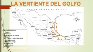 • Orizaba-Córdoba
• Xalapa
• Veracruz
• Sierra norte de Puebla
• Tuxpan
•La Cañada y Sierra Mazateca
• Sierra Zapoteca
• Sierra de Hidalgo
• Sierra Gorda
• La Huasteca
• Tampico
 
