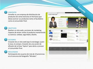 Zaragoza La ProvinciaCONTEXTOEl Patronato de la Diputación provincial de Zaragoza desea generar su identidad virtual en Facebook y posterior difusión de la oferta turística en las redes sociales.1OBJETIVOSGenerar la identidad virtual del Patronato de la DPZ y crear vínculo con los usuarios de Facebook.2ACCIONESConcurso en Facebook: ¿Cuál es tu rincón más turístico de Zaragoza? 3RESULTADOS150 personas enviaron sus respuestas. Se generó una interacción con el resto deusuarios en Facebook, alcanzando en muy poco tiempo 4.000 fans.4