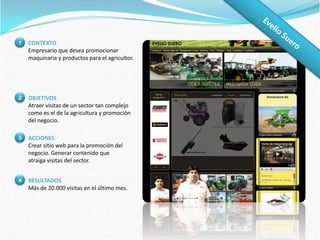 CemefarCONTEXTOCemefar es una empresa de distribución de productos de venta exclusiva en farmacia que desea acercar sus productos tanto al facultativocomo al consumidor final.1OBJETIVOSRealizar un sitio web y acciones de marketing Capaces de atraer visitas al producto manteniendosu esencia: calidad, seguridad y diseño.2ACCIONESCreación de un sitio web bajo la estrategia: quien lo toca, lo compra. Creación de una acción de difusión de la línea “óptica” para darla a conocer al consumidor final.3RESULTADOSParticipación de usuarios de más de 10 provinciasen el concurso de fotografía “Miradas”.4