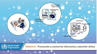 Módulo D: Prevención y control de infecciones y atención clínica
buena higiene
de las manos
buena higiene
respiratoria
EPP
higiene respiratoria
ventilación
área separada
 