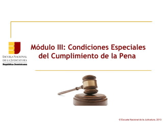 Módulo III: Condiciones Especiales
  del Cumplimiento de la Pena




                          © Escuela Nacional de la Judicatura, 2013
 