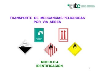 1
TRANSPORTE DE MERCANCIAS PELIGROSAS
POR VIA AEREA
MODULO 4
IDENTIFICACION
 