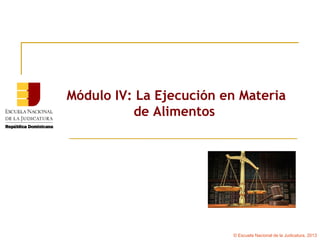 Módulo IV: La Ejecución en Materia
          de Alimentos




                         © Escuela Nacional de la Judicatura, 2013
 