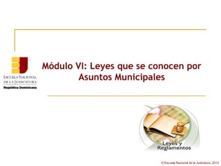 Módulo VI: Leyes que se conocen por
        Asuntos Municipales




                          © Escuela Nacional de la Judicatura, 2013
 