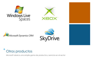 +
    Otros productos
    Microsoft abarca una amplia gama de productos y servicios en el sector
 