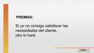Visita: Exploración e Identificación de necesidades
PREMISA:
Si yo no consigo satisfacer las
necesidades del cliente,
otro lo hará
 