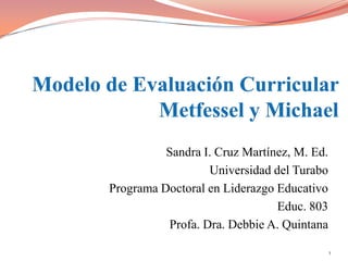 Sandra I. Cruz Martínez, M. Ed.
                  Universidad del Turabo
Programa Doctoral en Liderazgo Educativo
                               Educ. 803
          Profa. Dra. Debbie A. Quintana

                                            1
 