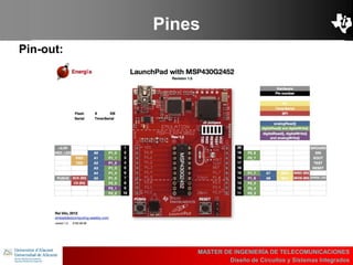 UBI
>> Contents
Pines
Pin-out:
MASTER DE INGENIERÍA DE TELECOMUNICACIONES
Diseño de Circuitos y Sistemas Integrados
 