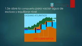 1.Se abre la compuerta para vaciar agua de
esclusa y equilibrar nivel
 