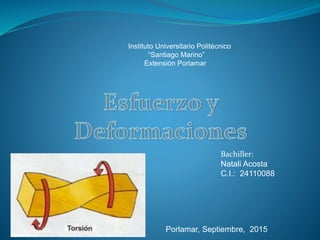 Instituto Universitario Politécnico
“Santiago Marino”
Extensión Porlamar
Bachiller:
Natali Acosta
C.I.: 24110088
Porlamar, Septiembre, 2015
 