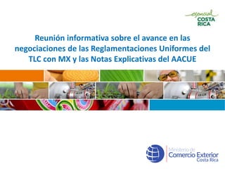 Reunión informativa sobre el avance en las
negociaciones de las Reglamentaciones Uniformes del
TLC con MX y las Notas Explicativas del AACUE
 