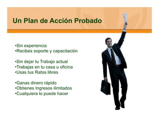 Un Plan de Acción Probado


•  in experiencia
 S
•  ecibes soporte y capacitación
 R

•  in dejar tu Trabajo actual
 S
•  rabajas en tu casa u oficina
 T
•  sas tus Ratos libres
 U

•  anas dinero rápido
 G
•  btienes Ingresos ilimitados
 O
•  ualquiera lo puede hacer
 C
 
