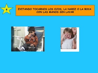 EVITANDO TOCARNOS LOS OJOS, LA NARIZ O LA BOCA  CON LAS MANOS SIN LAVAR 4 