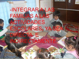 -INTEGRAR A LAS
  FAMILIAS A LAS
  ACTIVIDADES
  ESCOLARES, YA SEA
  DIRECTA E
  INDIRECTAMENTE.
TALLER: CREACIÓN DE PUZLES..
27/03/12
 