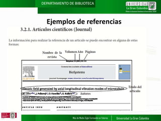 DEPARTAMENTO DE BIBLIOTECA

Ejemplos de referencias

 